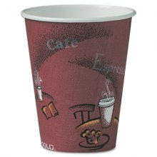 Solo Paper Hot Drink Cups in Bistro Design, 8 oz, Maroon, 500/Carton