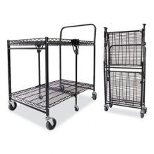 Stowaway Folding Carts, 2 Shelves, 35w x 37.25d x 22h, Black, 250 lb Capacity