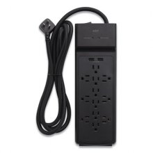Surge Protector, 12 AC Outlets, 2 USB Ports, 8 ft Cord, 3900 J, Black