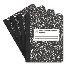 Composition Notebook, Wide/Legal Rule, Black Marble Cover, 9.75 x 7.5, 100 Sheets, 4/Pack