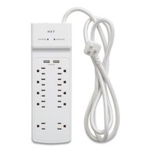 Surge Protector, 10 AC Outlets, 2 USB Ports, 6 ft Cord, 3000 J, White