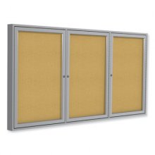 3 Door Enclosed Natural Cork Bulletin Board with Satin Aluminum Frame, 96 x 48, Natural Surface, Ships in 7-10 Business Days
