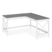 Workspace by Alera L-Shaped Farmhouse Desk, 58.27" x 58.27" x 29.53", Gray/White