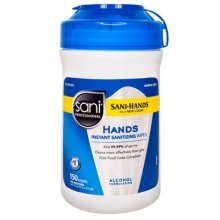 Hands Instant Sanitizing Wipes, 6 x 5, White, 150/Canister, 12/Carton