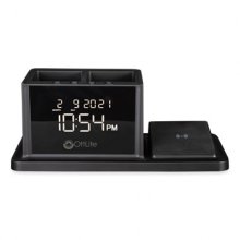 Desktop Organizer w/LED Alarm Clock/Device Charger, 2 Compartments, 10.68 x 4.88 x 4.32, Black, Plastic,Ships in 1-3 Bus Days