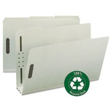 100% Recycled Pressboard Fastener Folders, Legal Size, 3" Expansion, Gray-Green, 25/Box