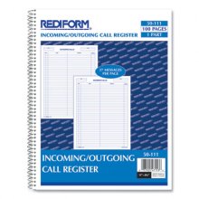 Wirebound Call Register, 8.5 x 11, 1/Page, 3.700 Forms