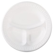 Laminated Foam Dinnerware, Plate, 3-Compartment, 10.25" dia, White, 125/Pack, 4 Packs/Carton