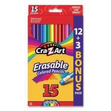 Erasable Colored Pencils, 15 Assorted Lead/Barrel Colors, 15/Set