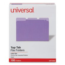 Deluxe Colored Top Tab File Folders, 1/3-Cut Tabs: Assorted, Letter Size, Violet/Light Violet, 100/Box