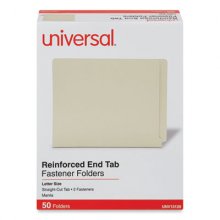 Reinforced End Tab Fastener Folders, 2 Fasteners, Letter Size, Manila Exterior, 50/Box