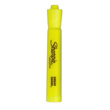 Tank Style Highlighters, Fluorescent Yellow Ink, Chisel Tip, Yellow Barrel, 4/Set