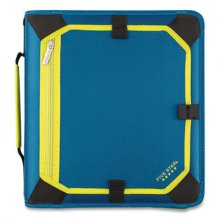 Zipper Binder, 3 Rings, 2" Capacity, 11 x 8.5, Teal/Yellow Accents