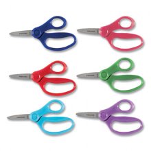 Kids Scissors, Pointed Tip, 5" Long, 1.75" Cut Length, Straight Handles, Randomly Assorted Colors