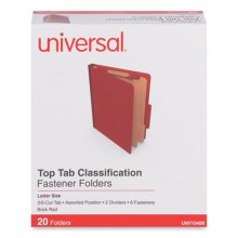 Six-Section Classification Folders, Heavy-Duty Pressboard Cover, 2 Dividers, 2.5" Expansion, Letter Size, Brick Red, 20/Box