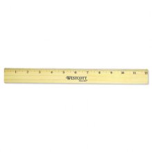 Flat Wood Ruler with Two Double Brass Edges, Standard/Metric, 12", Clear Lacquer Finish