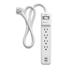 Surge Protector, 4 AC Outlets, 2 USB Ports, 3 ft Cord, 600 J, White