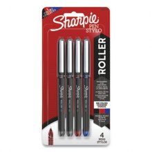 Professional Design Roller Ball Pen, Stick, Fine 0.5 mm, Assorted Ink Colors, Black Barrel, 4/Pack