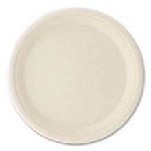 Bagasse PFAS-Free Dinnerware, Plate, 10" dia, White, 500/Carton