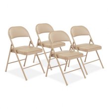 950 Series Vinyl Padded Steel Folding Chair, Supports Up to 250 lb, 17.75" Seat Height, Beige, 4/Carton,Ships in 1-3 Bus Days