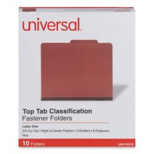 Six--Section Pressboard Classification Folders, 2 Dividers, Letter Size, Red, 10/Box