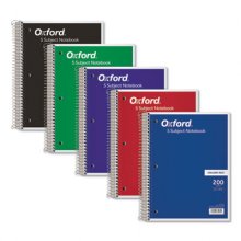 Coil-Lock Wirebound Notebooks, 3-Hole Punched, 5 Subject, Medium/College Rule, Randomly Assorted Covers, 11 x 8.5, 200 Sheets