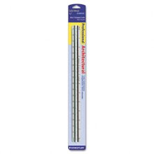 Triangular Scale for Architects, Color-Coded Grooves, 12" Long, Plastic, White, Blister Pack