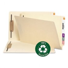 100% Recycled Manila End Tab Fastener Folders, 2 Fasteners, Legal Size, Manila Exterior, 50/Box